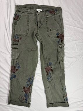 Sundance Olive Cargo Pants with Floral Embroidery